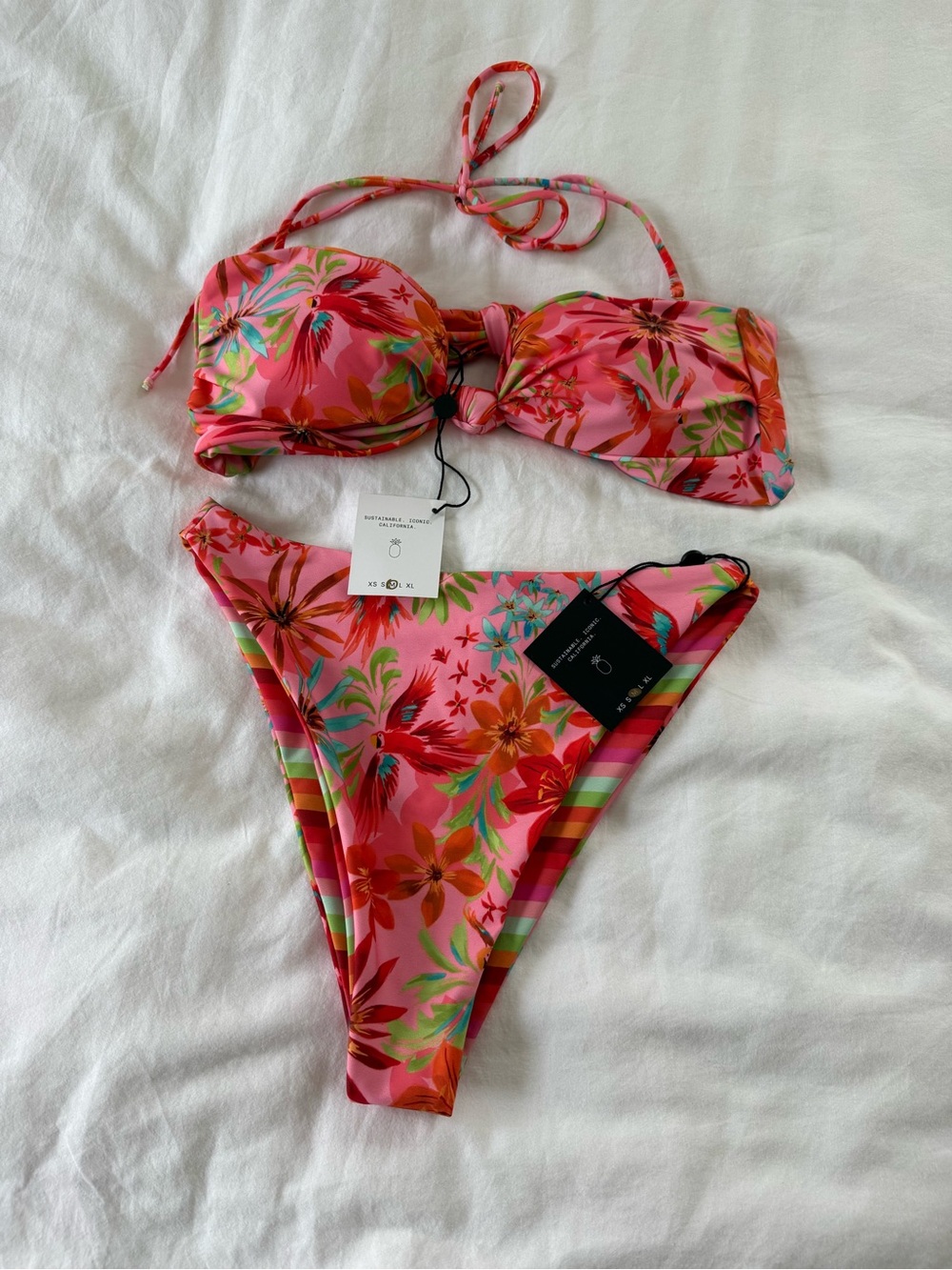 Skatie Pink Floral Bandeau Bikini Set